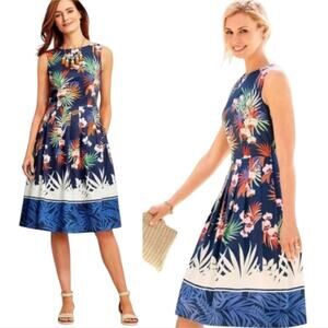 Talbots Fit and Flare Dress Floral Print Sleeveless Party Cocktail Wedding Guest